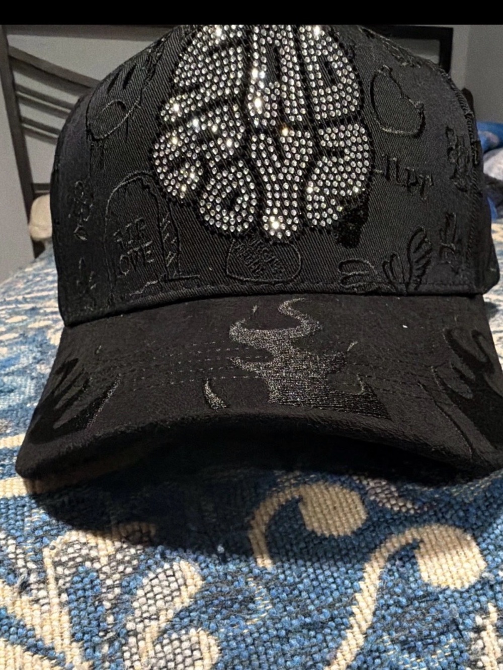 Black Rhinestone Embellished Men's Baseball Cap
